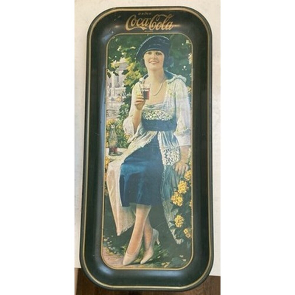 Vintage 1973 Coca-Cola Coke 19-Inch Tin Rectangular Green Serving Bar Tray